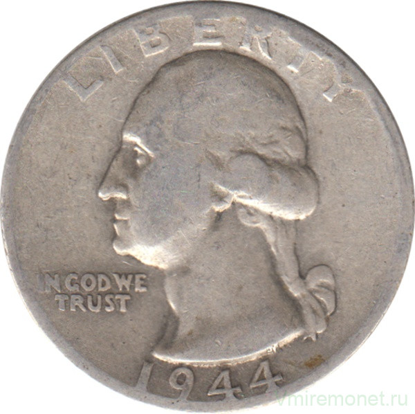 Монета. США. 25 центов 1944 год. Монетный двор D.
