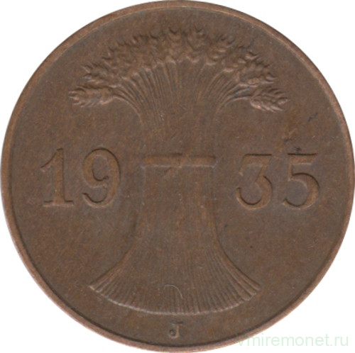 Монета. Германия. Веймарская республика. 1 рейхспфенниг 1935 год. Монетный двор - Гамбург (J).