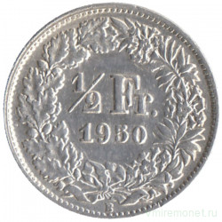 Монета. Швейцария. 1/2 франка 1950 год.