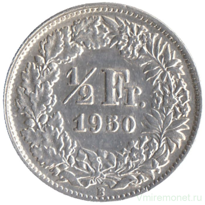 Монета. Швейцария. 1/2 франка 1950 год.