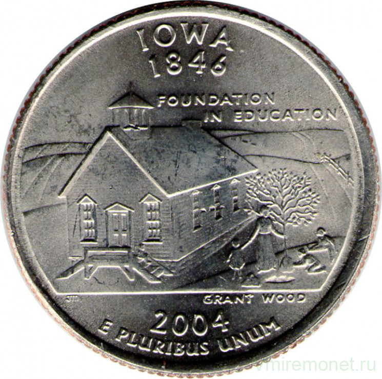 Монета. США. 25 центов 2004 год. Штат № 29 Айова. Монетный двор P.