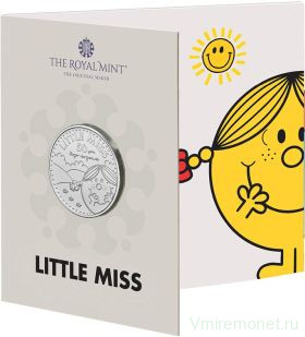 Монета. Великобритания. 5 фунтов 2021 год. 50 лет серии книг "Мистер Мэн и Маленькая мисс". Маленькая мисс. В буклете. 