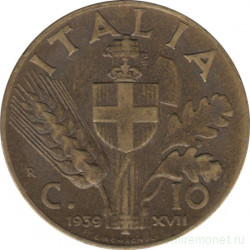 Монета. Италия. 10 чентезимо 1939 год. Алюминиевая бронза.