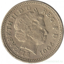 Монета. Великобритания. 1 фунт 2001 год.
