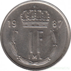 Монета. Люксембург. 1 франк 1987 год.