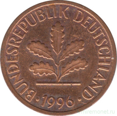 Монета. ФРГ. 1 пфенниг 1996 год. Монетный двор - Штутгарт (F).