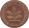  Монета. ФРГ. 1 пфенниг 1996 год. Монетный двор - Штутгарт (F). ав.