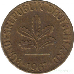 Монета. ФРГ. 5 пфеннигов 1967 год. Монетный двор - Штутгарт (F).