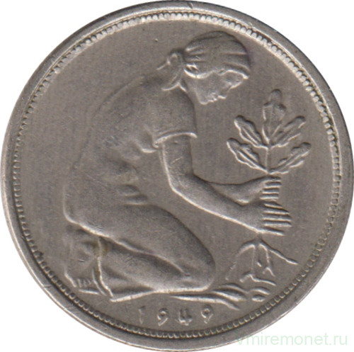 Монета. ФРГ. 50 пфеннигов 1949 год. Монетный двор - Карлсруэ (G).