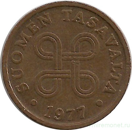 Монета. Финляндия. 5 пенни 1977 год (медь).