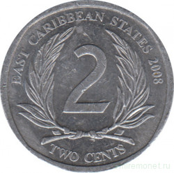 Монета. Восточные Карибские государства. 2 цента 2008 год.