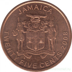 Монета. Ямайка. 25 центов 2008 год.