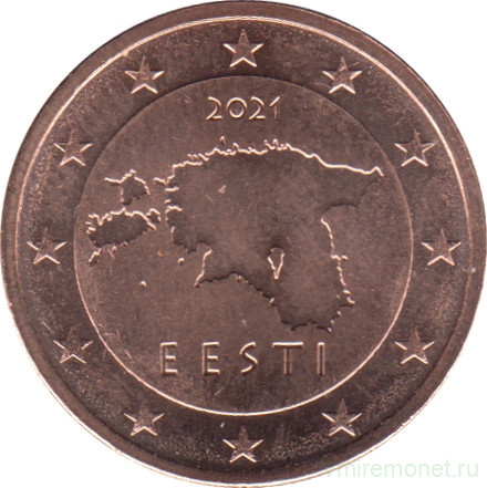 Монета. Эстония. 2 цента 2021 год.