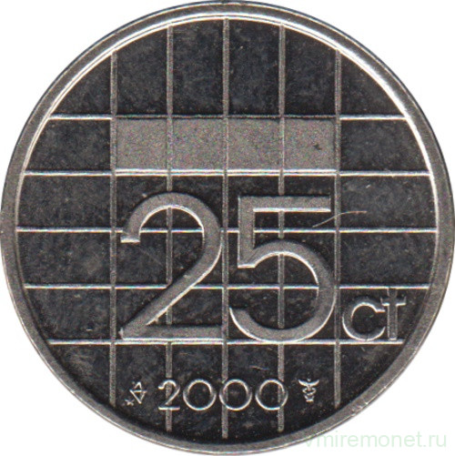Монета. Нидерланды. 25 центов 2000 год.