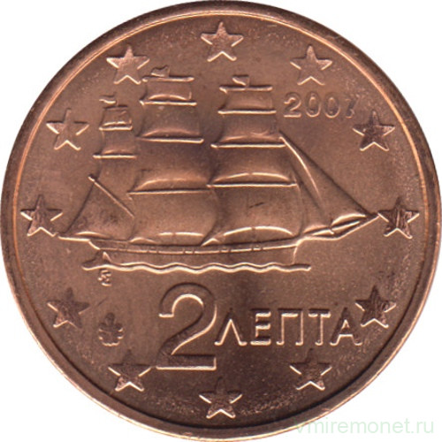 Монета. Греция. 2 цента 2007 год.