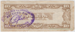 Банкнота. Филиппины. Японская оккупация. 10 песо 1942 год. Печать американской администрации.