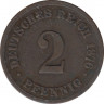 Монета. Германия (Германская империя 1871-1922). 2 пфеннига 1876 год. (B). ав.