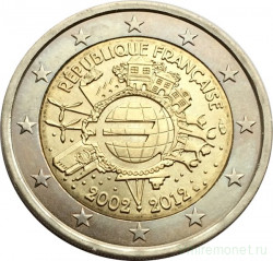 Монета. Франция. 2 евро 2012 год. 10 лет наличного обращения евро.