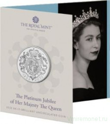 Монета. Великобритания. 5 фунтов 2022 год. 70 лет правлению Королевы Елизаветы II. В буклете.