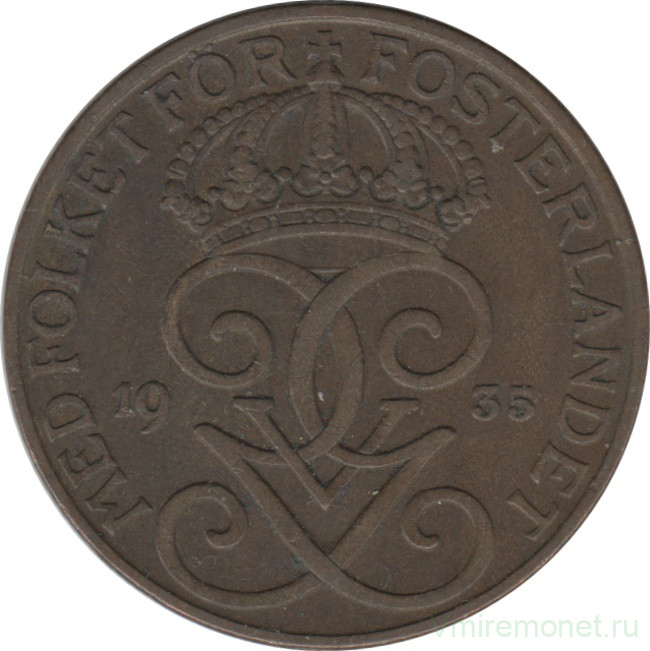 Монета. Швеция. 5 эре 1935 год.