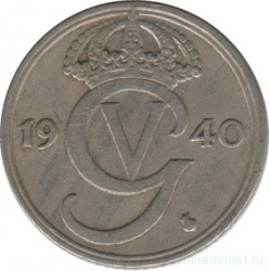 Монета. Швеция. 25 эре 1940 год (никелевая бронза).