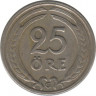 Реверс. Монета. Швеция. 25 эре 1940 год (никелевая бронза).