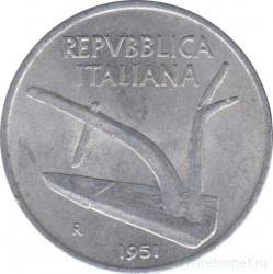 Монета. Италия. 10 лир 1951 год.