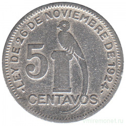 Монета. Гватемала. 5 сентаво 1934 год.