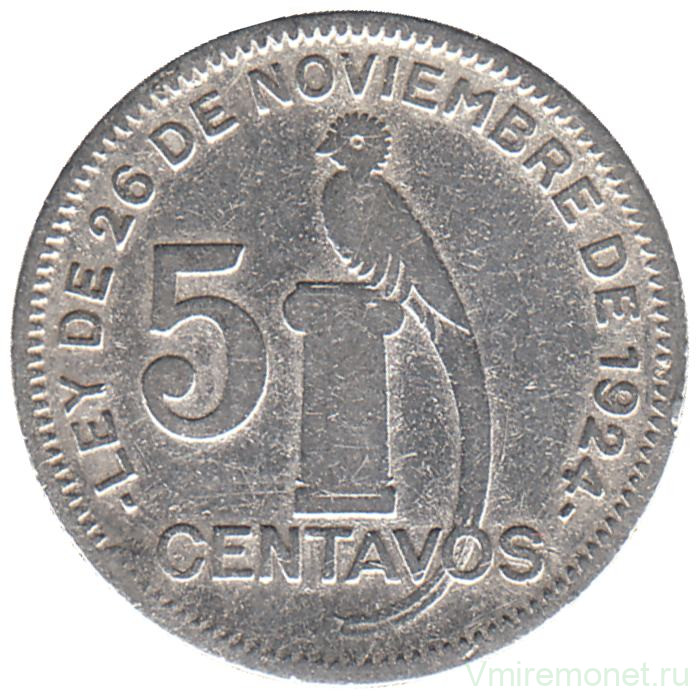Монета. Гватемала. 5 сентаво 1934 год.
