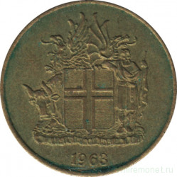 Монета. Исландия. 1 крона 1963 год.