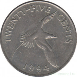 Монета. Бермудские острова. 25 центов 1994 год.