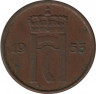  Монета. Норвегия. 2 эре 1953 год. ав