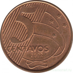 Монета. Бразилия. 5 сентаво 2002 год.