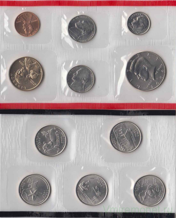 Монета. США. Годовой набор 2004 год. Монетный двор D.