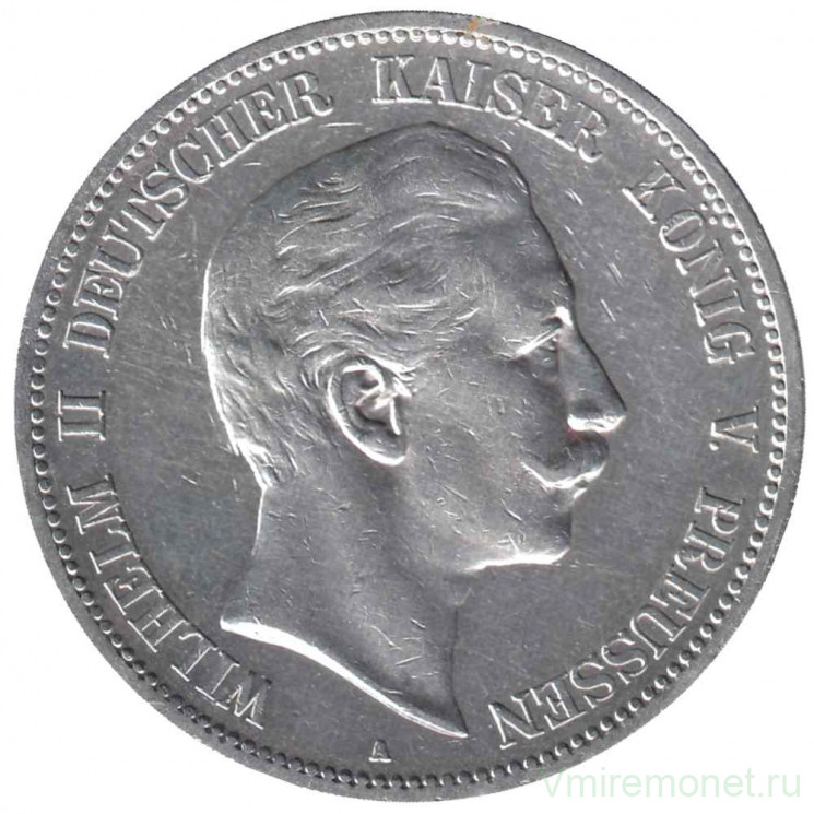 Монета. Германская империя. Пруссия. 5 марок 1908 год.