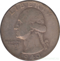 Монета. США. 25 центов 1943 год. Монетный двор S.