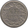  Монета. Швейцария. 1/2 франка 1969 год. ав.