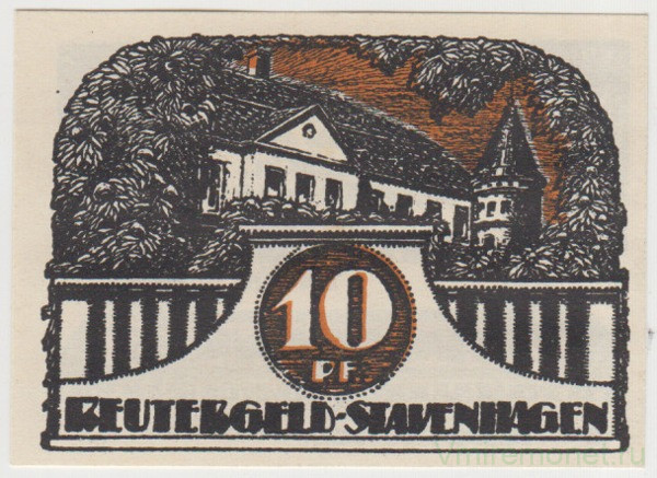 Бона. Нотгельд. Германия. Город Штавенхаген. 10 пфеннигов 1922 год. Вариант 1257.2.1.