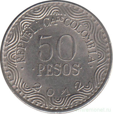 Монета. Колумбия. 50 песо 2012 год. Новый тип.