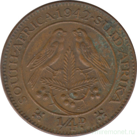 Монета. Южно-Африканская республика (ЮАР). 1/4 пенни 1942 год.