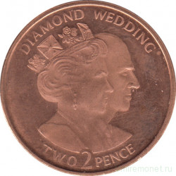 Монета. Гибралтар. 2 пенса 2007 год. 60 лет свадьбе Королевы Елизаветы II и Принца Филиппа.