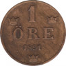Монета. Швеция. 1 эре 1891 год. ав.