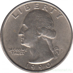 Монета. США. 25 центов 1990 год. Монетный двор D.