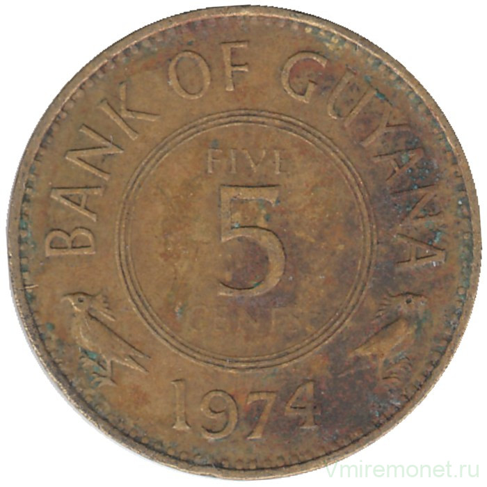 Монета. Гайана. 5 центов 1974 год.  