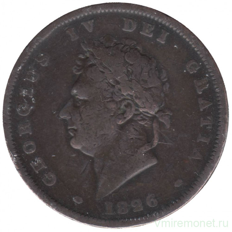 Монета. Великобритания. 1 пенни 1826 год.  Монета. Великобритания. 1 пенни 1826 год.