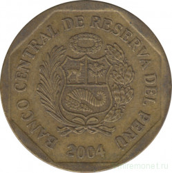 Монета. Перу. 20 сентимо 2004 год.