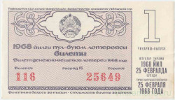 Лотерейный билет. СССР. МФ  ССР. Денежно-вещевая лотерея 1968 год. Выпуск 1.