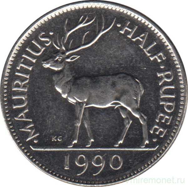 Монета. Маврикий. 1/2 рупии 1990 год.