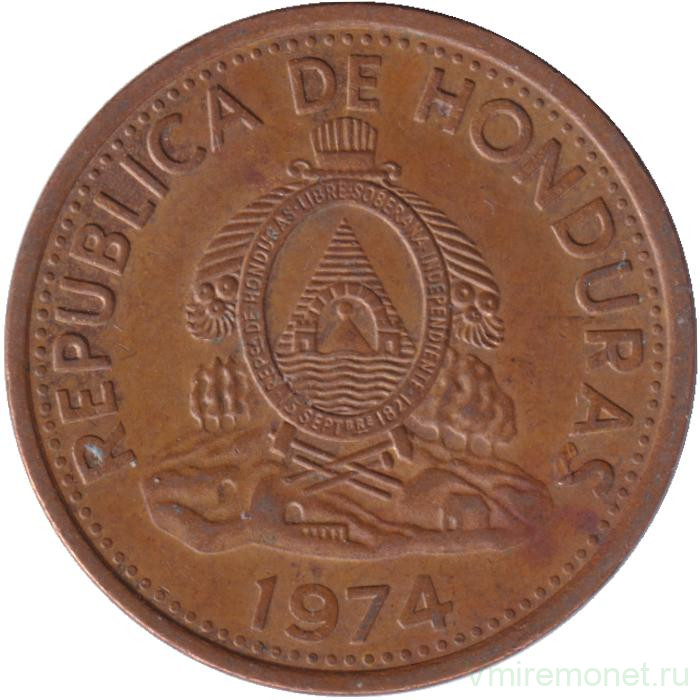 Монета. Гондурас. 2 сентаво 1974 год.