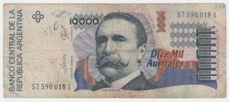 Банкнота. Аргентина. 10000 песо 1989 - 1991 год. Тип 334a.